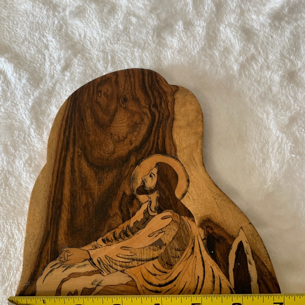 Vintage Parquetry Wood “Jesus Praying”Hand Crafted - Picture 4 of 7